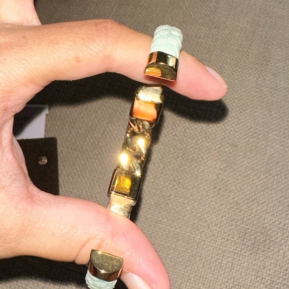 Henri Bendel Gold Chain Bracelet Snake Embossed leather Bracelet cuff bracelet - Picture 8 of 14